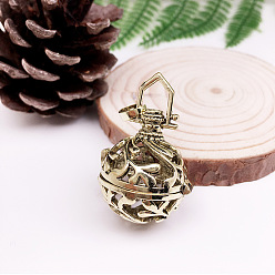 Antique Bronze Tibetan Style Brass Bead Cage Pendants, with Random Style Snap on Bails, for Chime Ball Pendant Necklaces Making, Hollow Round Charm, Antique Bronze, 22mm, Inner Diameter: 18mm