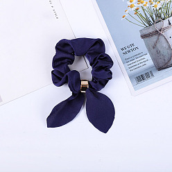 Midnight Blue Rabbit Ear Polyester Elastic Hair Accessories, for Girls or Women, with Iron Findings, Scrunchie/Scrunchy Hair Ties, Midnight Blue, 140x90mm