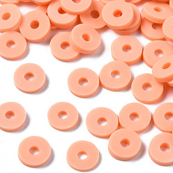 Light Salmon Eco-Friendly Handmade Polymer Clay Beads, Disc/Flat Round, Heishi Beads, Light Salmon, 6x1mm, Hole: 2mm, about 23500pcs/1000g