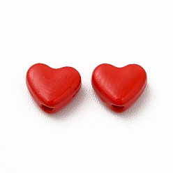 Red Heart Spray Painted Alloy Beads, Cadmium Free & Nickel Free & Lead Free, Red, 5x6x3mm, Hole: 1.2mm