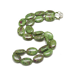 Ruby in Zoisite Natural Ruby in Zoisite Beaded Necklaces, with Alloy Lobster Clasps, Oval, 18.8 inch~19.2  inch(48~49cm), Oval: 18x13x5.5mm.