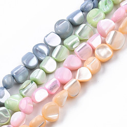 Mixed Color Natural Trochid Shell/Trochus Shell Beads Strands, Dyed, Nuggets, Mixed Color, 7.5~10.5x6.5~9.5x4~9mm, Hole: 0.8mm, about 48~49pcs/strand, 15.16 inch~15.75 inch(38.5~40cm)