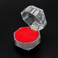 Roja Cajas de anillo de plástico transparente, caja de la joyería, rojo, 3.8x3.8x3.8 cm
