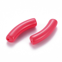 Cerise Opaque Acrylic Beads, Curved Tube, Cerise, 32x9.5x8mm, Hole: 1.8mm, about 330pcs/500g