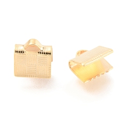 Golden 304 Stainless Steel Ribbon Crimp Ends, Golden, 7x7x4.5mm, Hole: 2x1mm