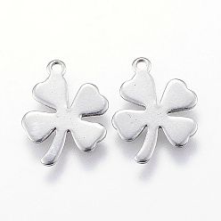 Stainless Steel Color 201 Stainless Steel Pendants, Clover, Stainless Steel Color, 13.5x10x0.7mm, Hole: 1mm