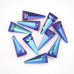 Bleu De Bermudes K 9 pendentifs en strass de verre, triangle, bleu bermudes, 18x8x4mm, Trou: 1.6mm