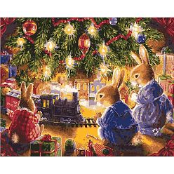 Кролик Diy рождественская тема прямоугольный набор для алмазной живописи, включая сумку со стразами из смолы, алмазная липкая ручка, поднос тарелка и клей глина, кролик, 400x300 мм