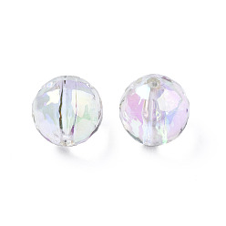 Clear AB UV Plating Transparent Rainbow Iridescent Acrylic Beads, Faceted Round, Clear AB, 10mm, Hole: 1.6mm