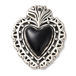 Cœur Pendentifs en alliage, avec émail noir, argent antique, cœur, 29x23x4mm, Trou: 1.2mm