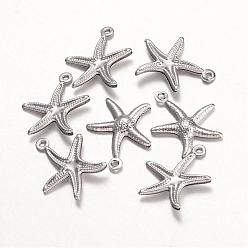 Stainless Steel Color 316 Surgical Stainless Steel Pendants, Starfish/Sea Stars, Stainless Steel Color, 18.5x15x2mm, Hole: 1mm