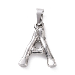 Letter A 304 Stainless Steel Pendants, Bamboo Style, Stainless Steel Color, Letter.A, 18.5x15x3mm, Hole: 3x7mm