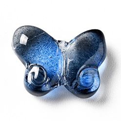 Marine Blue Transparent Glass Beads, Butterfly, Marine Blue, 10x14.5x4.5mm, Hole: 1mm