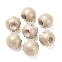 Blanc Placage uv perles européennes acryliques opaques, Perles avec un grand trou   , avec de la poudre d'or, ronde, blanc, 19x19mm, Trou: 4mm