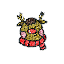 Deer Christmas Theme Computerized Embroidery Cloth Self Adhesive Patches, Stick On Patch, Costume Accessories, Appliques, Deer, 53x43mm