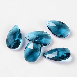 Steel Blue Faceted Teardrop Glass Pendants, Steel Blue, 22x13x7mm, Hole: 1mm