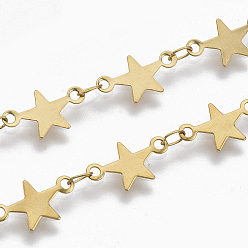 Oro 304 cadenas de eslabones de acero inoxidable, cadenas de lentejuelas estrella, soldada, dorado, estrella: 12.3x7x0.3 mm, link: 3.6x2.3x0.3 mm, aproximadamente 39.37 pulgada (1 m) / hilo