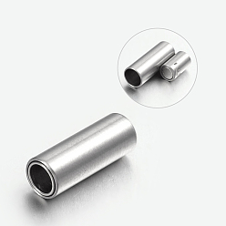 Stainless Steel Color 304 Stainless Steel Magnetic Clasps with Glue-in Ends, Column, Stainless Steel Color, 16x6mm, Hole: 4mm