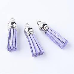 Lilac Faux Suede Tassel Pendant Decorations, with CCB Plastic Cord Ends, Platinum, Lilac, 35~37x10mm, Hole: 1.8mm