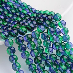Vert mer Foncé   Perles en verre transparentes peintes à la bombe, ronde, vert océan foncé et bleu ardoise, 8mm, Trou: 1mm, Environ 104 pcs/chapelet, 31.5 pouce