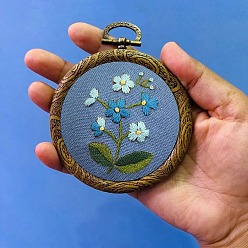 Cornflower Blue DIY Pendant Decoration Embroidery Kits, Including Printed Cotton Fabric, Embroidery Thread & Needles, Embroidery Hoop, Flower Pattern, Cornflower Blue, Embroidery Hoop: 100mm