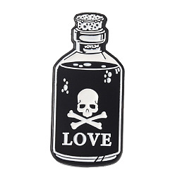 Черный Сплавные эмалевые броши, бутылка с черепом, чёрные, 30x14x11 мм