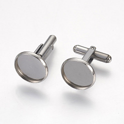Stainless Steel Color 304 Stainless Steel Cuffinks, Flat Round, Stainless Steel Color, 19mm, Tray: 16x2mm, Inner Size: 14mm