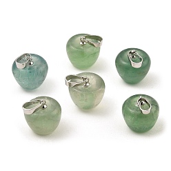 Fluorite Natural Green Fluorite Teacher Apple Charms, with Platinum Plated Brass Snap on Bails, 14.5x14mm, Hole: 6.5x4mm