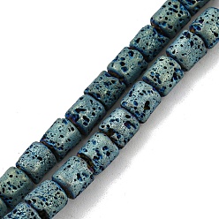 Green Plated Electroplated Natural Lava Rock Beads Strands, Column, Green Plated, 4~4.5x4.5~5mm, Hole: 0.9mm, about 78pcs/strand, 16.14''(41~41.5cm)