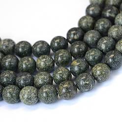 Serpentin Rangées de perles rondes en dentelle serpentine naturelle / verte, 10~10.5mm, Trou: 1.2mm, Environ 36 pcs/chapelet, 15.5 pouce