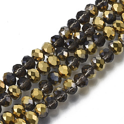 Bronze Plaquent verre transparent perles brins, la moitié plaqué or, facette, rondelle, tan, 4x3mm, Trou: 0.4mm, Environ 130 pcs/chapelet, 16.54 pouce (42 cm)