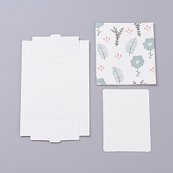 Blanco Cajas de papel kraft y tarjetas de exhibición de joyas de collar, cajas de embalaje, con patrón de plantas, blanco, tamaño de caja plegada: 7.3x5.4x1.2 cm, tarjeta de presentación: 7x5x0.05 cm