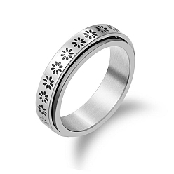 Цветок Вращающееся кольцо из титановой стали, Кольцо-спиннер для снятия беспокойства и стресса, платина, цветочным узором, размер США 9 (18.9 мм)