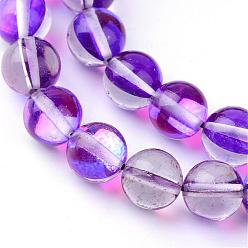 Violet Foncé Brins synthétiques de perles de lune, perles holographiques, teint, ronde, violet foncé, 8mm, Trou: 1mm, Environ 45~47 pcs/chapelet, 14~15 pouce
