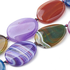Banded Agate Dyed Natural Banded Agate/Striped Agate Beads Strands, Oval, 40~42x28~32x6~7mm, Hole: 2mm, about 9pcs/strand, 15.7 inch