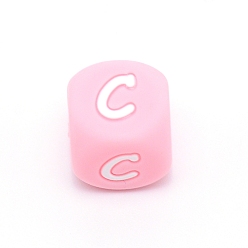 Letter C Силиконовые бусины с алфавитом для изготовления браслетов или ожерелий, стиль письма, розовый куб, letter.c, 12x12x12 мм, отверстие : 3 мм