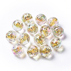 Or Perles acryliques transparentes, tracer un dessin en or, ronde, or, 16x16mm, Trou: 2.5mm
