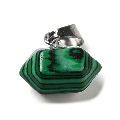 Malachite Natural Malachite Pointed Pendants, Faceted Bullet Charms, with Platinum Tone Iron Snap on Bails, 12.5~13x15.5~17x9~10mm, Hole: 7x3.5mm