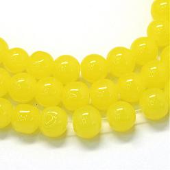 Желтый Выпечки окрашены имитация нефрита стекловолокна круглый шарик, желтые, 10~10.5 мм, отверстие : 1.5 мм, около 85 шт / нитка, 31.4 дюйм