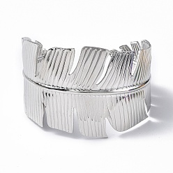 Stainless Steel Color 304 Stainless Steel Feather Open Cuff Bangle for Women, Stainless Steel Color, Inner Diameter: 2-1/8x2-3/8 inch(5.35cmx6cm)