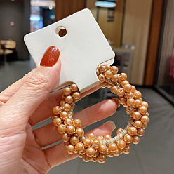 Chocolat Accessoires pour cheveux élastiques enveloppés de perles d'imitation ABS, pour les filles ou les femmes, aussi comme bracelets, chocolat, 60mm