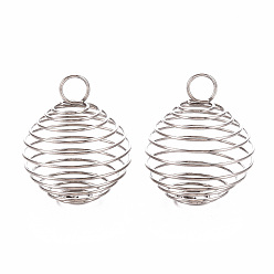 Stainless Steel Color 304 Stainless Steel Wire Pendants, Spiral Bead Cage Pendants, Round, Stainless Steel Color, 25~26x20mm, Hole: 5~6mm