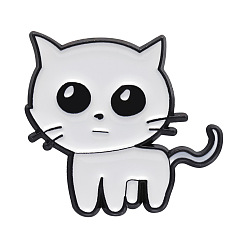 Humo Blanco Insignia de gato de dibujos animados, exquisito broche de aleación de animales, alfileres esmaltados con hebilla de bufanda versátiles, whitesmoke, 26x24 mm