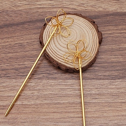 Golden Iron Hair Stick Findings, with Iron Pins, Flower, Golden, 135x35x12mm