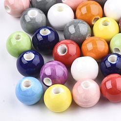 Mixed Color Handmade Porcelain Beads, Bright Glazed Porcelain, Round, Mixed Color, 10~10.5x9.5~10mm, Hole: 2.5~3mm