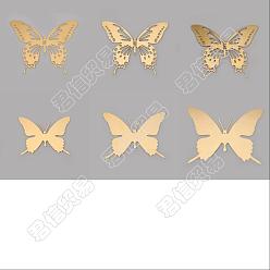 Golden Unicraftale 12Pcs 6 Style Stainless Steel Butterfly Wall  Decoration Pendants, Golden, 45~95x90.5~121x0.3mm, 2pcs/style