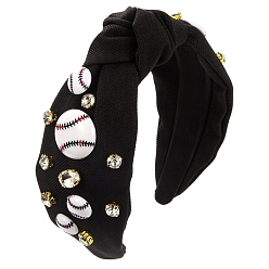 Baseball Plastic and Rhinestone Hair Bands, Wide Twist Knot Cloth Hair Accessories for Women Girl, Baseball, 145x125x30mm