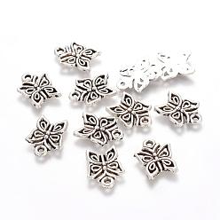Antique Silver Tibetan Style Alloy Pendants, Butterfly, Cadmium Free & Lead Free, Antique Silver, 15x12.5x2mm, Hole: 2mm