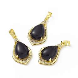 Obsidian Natural Obsidian Pendants, Teardrop Charms, with Golden Tone Rack Plating Brass Findings, Cadmium Free & Lead Free, 32x18.5x9.5mm, Hole: 8x4.5mm