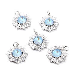 Light Sky Blue Brass Micro Pave Cubic Zirconia Pendants, Long-Lasting Plated, Real 18K Gold Plated with Glass, Snowflake, Light Sky Blue, 21.2x17.5x6.7mm, Hole: 3.6mm